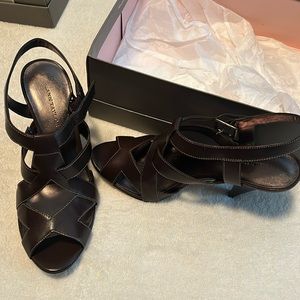 Ann Taylor 8.5 dark brown leather sandal heel shoe